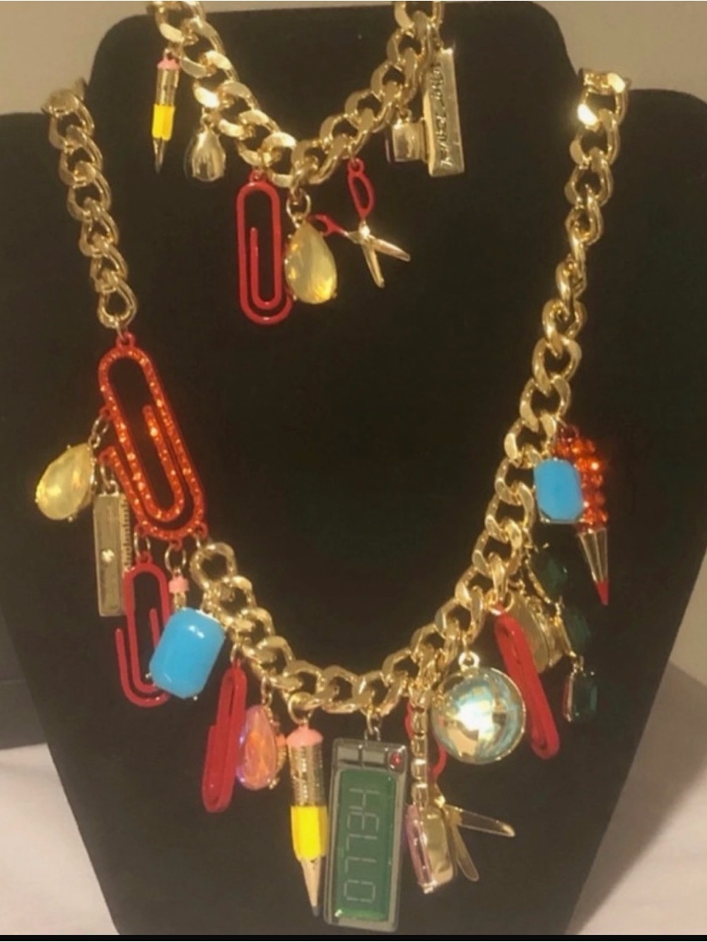 Betsey Johnson Back to School Statement Charm Necklace with Matching Bracelet